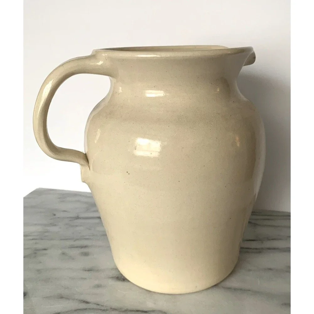 Casey Pottery Stoneware Pitcher w Cobalt Blue Heart Wreath Hand painted Signed